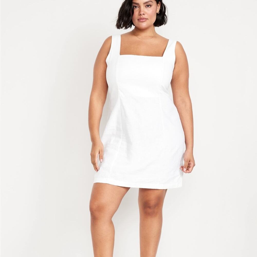 Old Navy White Lilies Square-Neck Linen-Blend Mini Dress
